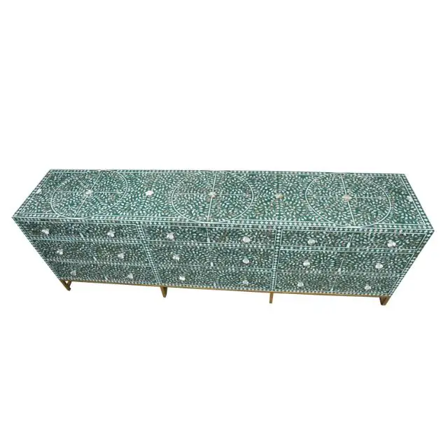 Antique Large Cabinet MOP FTD 9 DRW Floral Green Classic Designs Luxury Collection Living Room Home Best Quality Wholesale Price