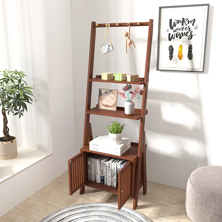 Custom bamboo clear texture brown multi-function storage racks shelving units fine workmanship against the wall book shelf