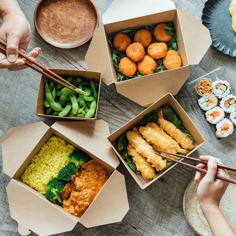 High Quality Manufacturers Biodegradable Takeaway Food Packaging Paper Boxes Customized Kraft Lunch Box Food Grade Container