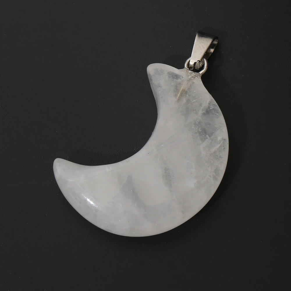 New Jewelry Healing Crescent Moon Shaped Rainbow Crystal Pendant 7 Chakra Reiki Gemstone Howlite Charms for Women Necklace