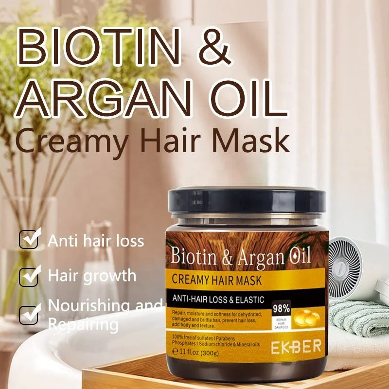 Customize Logo Ekber Macadamla Seed Oil Deep Moisturizing Biotin Argan Oil Nutrition Treatment Hair Mask