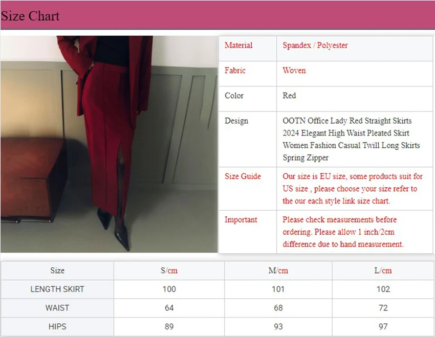 OOTN Office Lady Red Straight Skirts 2024 Elegant High Waist Pleated Skirt Women Fashion Casual Twill Long Skirts Spring Zipper
