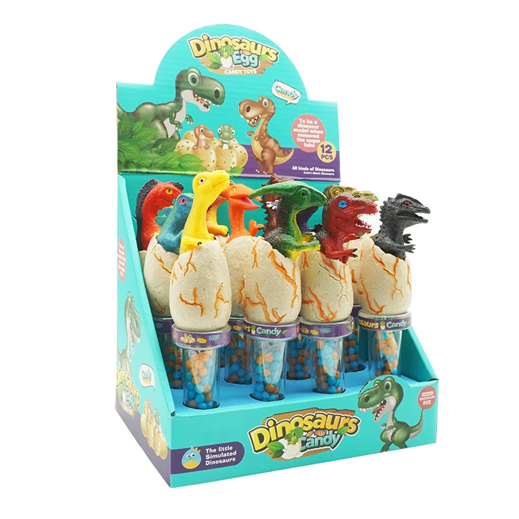 Painted Dinosaur Toys 12 Models Mixed With Empty Candy Tube Container For Kids Candy Toys