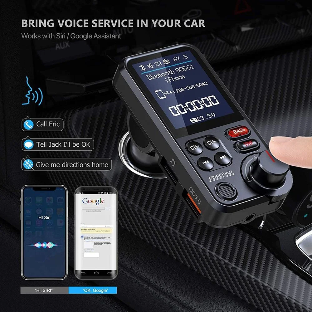 1.8 Color Screen Bluetooth Car Hands Free Calls QC3.0 Charge Bass Sound Music Bluetooth FM Transmitter for car MP3 player