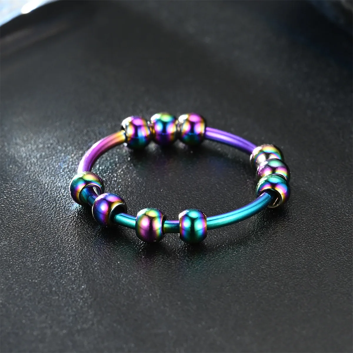 2023 Creative Hot Selling Rotate Ball Tail Ring Jewelry Gifts Stainless Steel Fidget Anxiety Bead Spinner Rings for Women