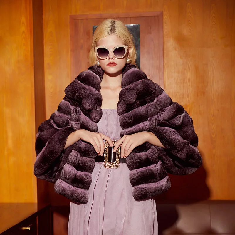 2023 winter real chinchilla fur jacket dye color luxury chinchilla fur coat factory wholesale price personal customized coat