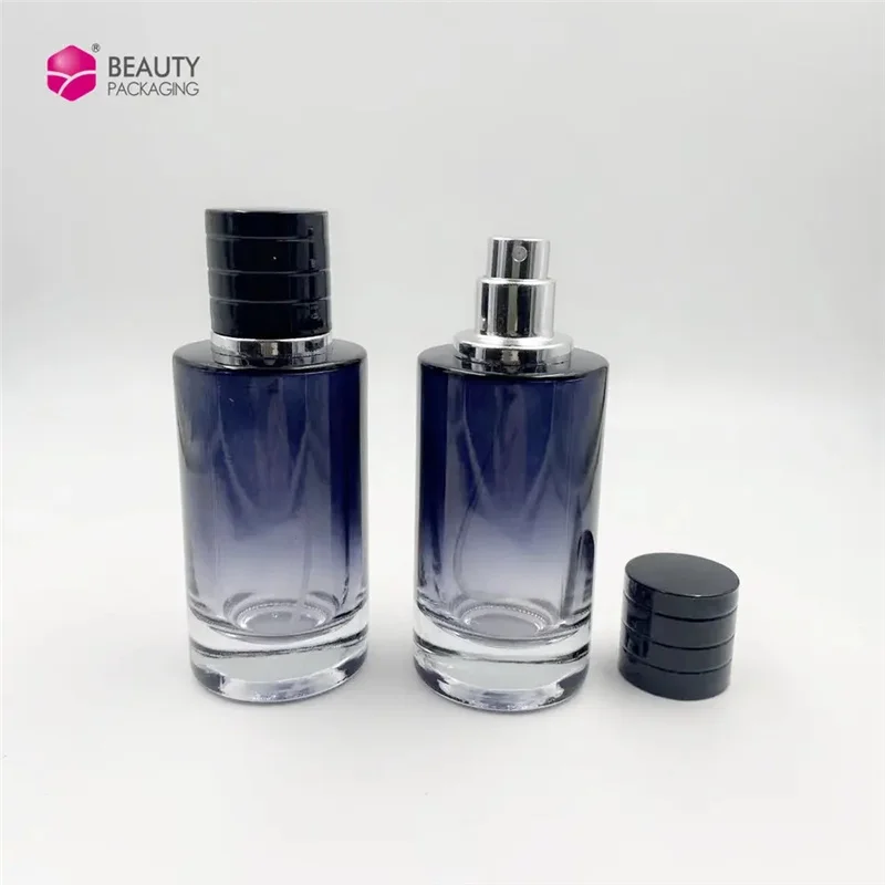 Wholesale Round Shape Atomizer Perfume Bottle 30ML 50ML Gradient Color Glass Spray Bottle with Shiny Silver Color Cap