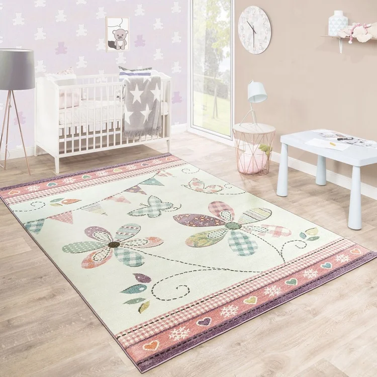 Comfortable customized design checkered hearts stars pink blue green kids rugs