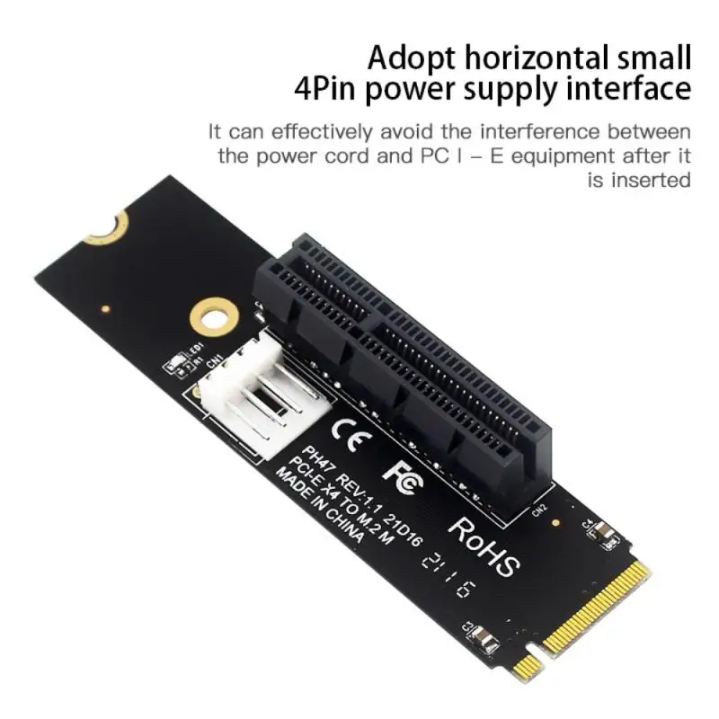 NGFF M.2 To PCI-E 4X Riser Card M2 M Key To PCIe X4 Adapter With LED Indicator SATA Power