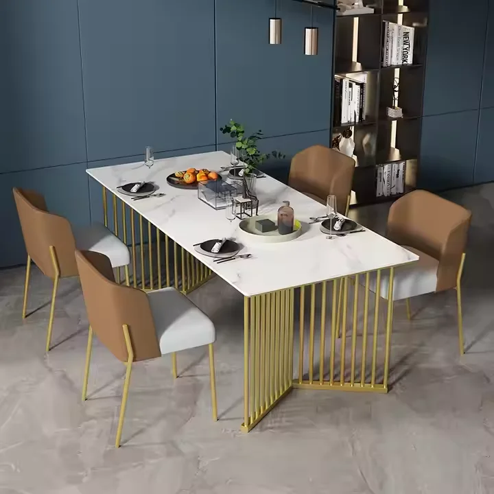 Nordic Modern Italian Style Dining Table Luxury Rock Slab Rectangular Marble Pure White for Business Negotiations