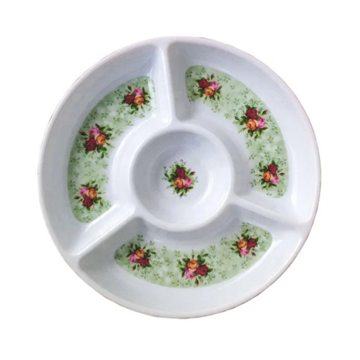 Round Colorful Flower Shape Reusable Plastic Tray 5 Compartements Melamine Dip And Chip