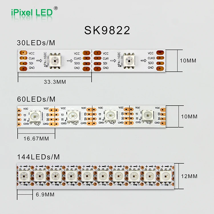 APA102C LED Strip, 60 LEDs /60 Pixels per meter addressable RGB LED Strip