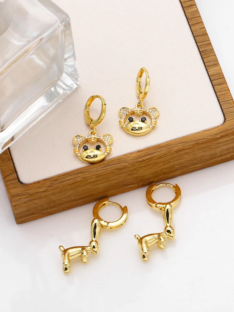Happy Easter Bunny Rabbit Earrings Women Girls Copper Zircon Tiger Dangle Earrings Gold Hoops Animal Jewelry