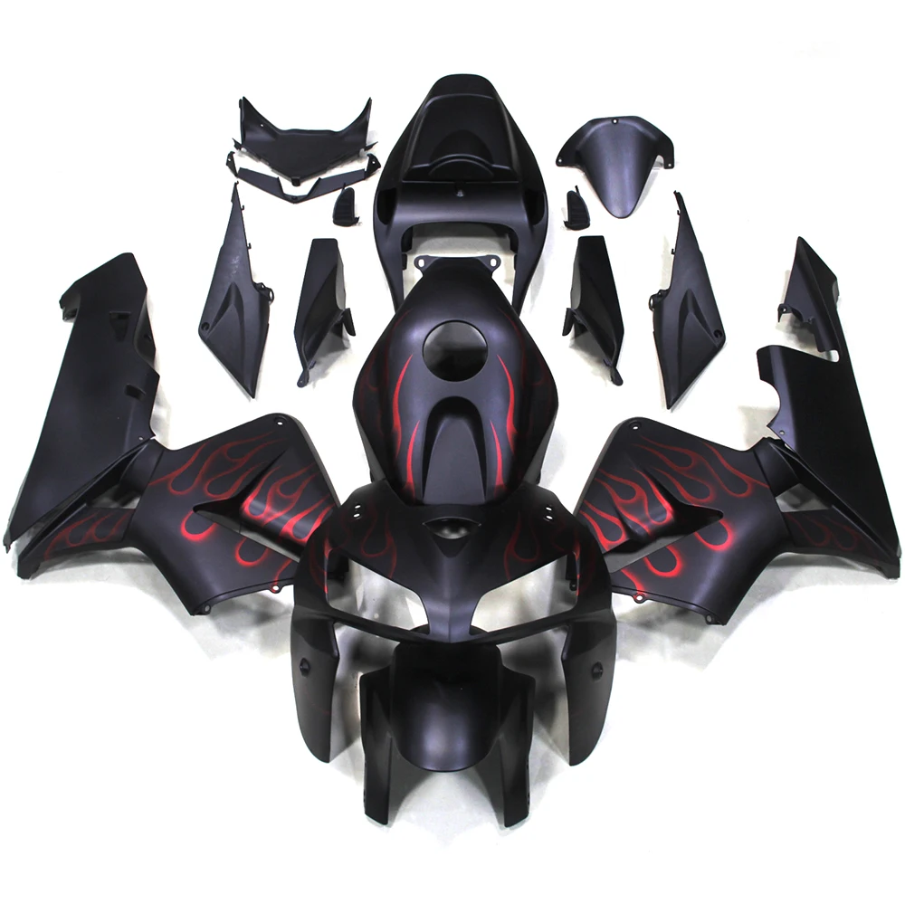 Sportfairings Motorcycle Fairings for 2005 Honda CBR600RR 05 2006 F5 Fairing Kit Matte Black with Red Flames