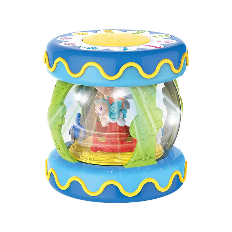 Hot Selling Musical Instrument Toy Battery Operated Cartoon Toys Musical Instrument Rotating Drum Baby Electric Drum