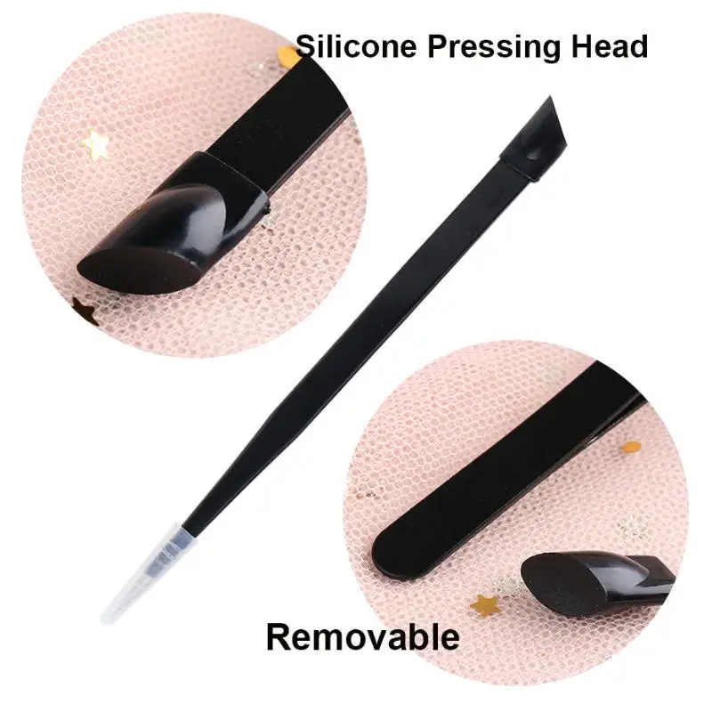 Nail Art Equipment Tweezers With Silicone Pressing Head for 3D Sticker Rhinestones Water Stainless Steel Nails Tool