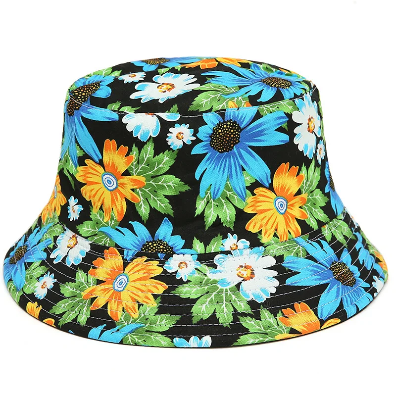 Tropical Flower Hawaiian Pattern Bucket Fitted Beach Floral Bucket Hat , Floral Printing Bucket Hat , Custom Printed Bucket Hats