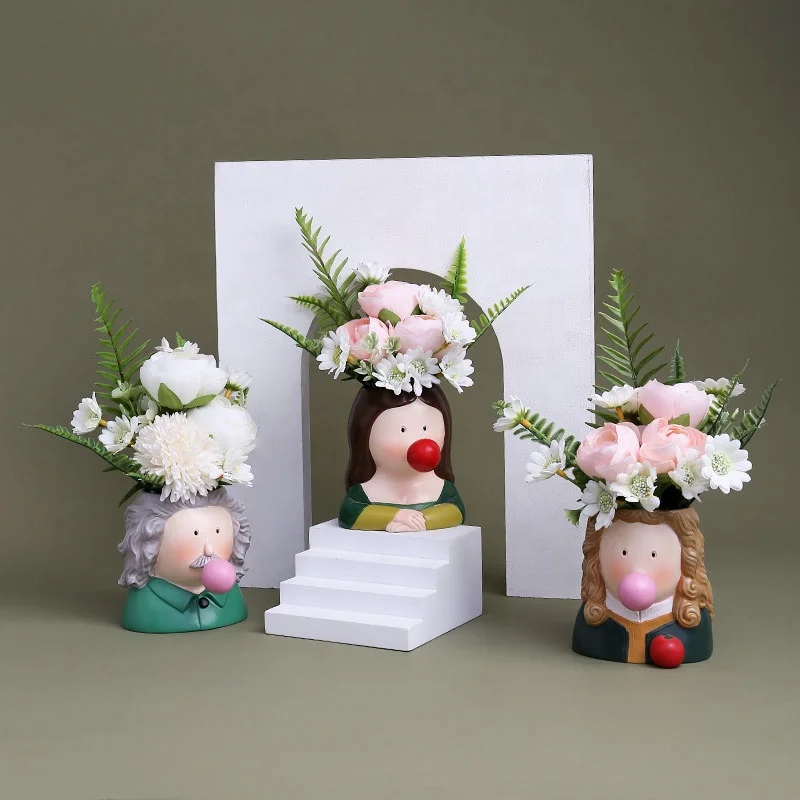 
Amazon Hot Sale Flower Pot Vendor Resin Cute Girls Boys Bubble Gum Cactus Window Box Plants Pots Small Succulent Planter Decor 