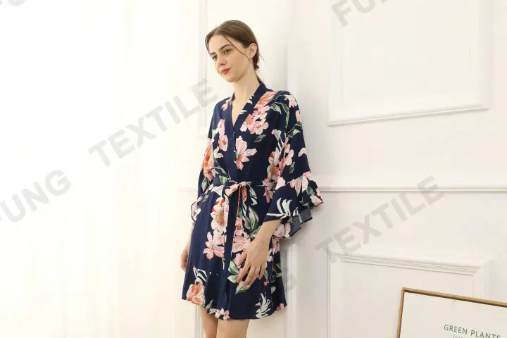 FUNG 6012 New design silky satin floral bridesmaid robe