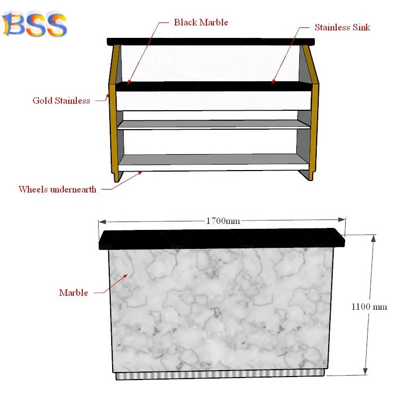 Mini Bar At Home Event Artificial Marble Quartz Small Wheels Bar Counter