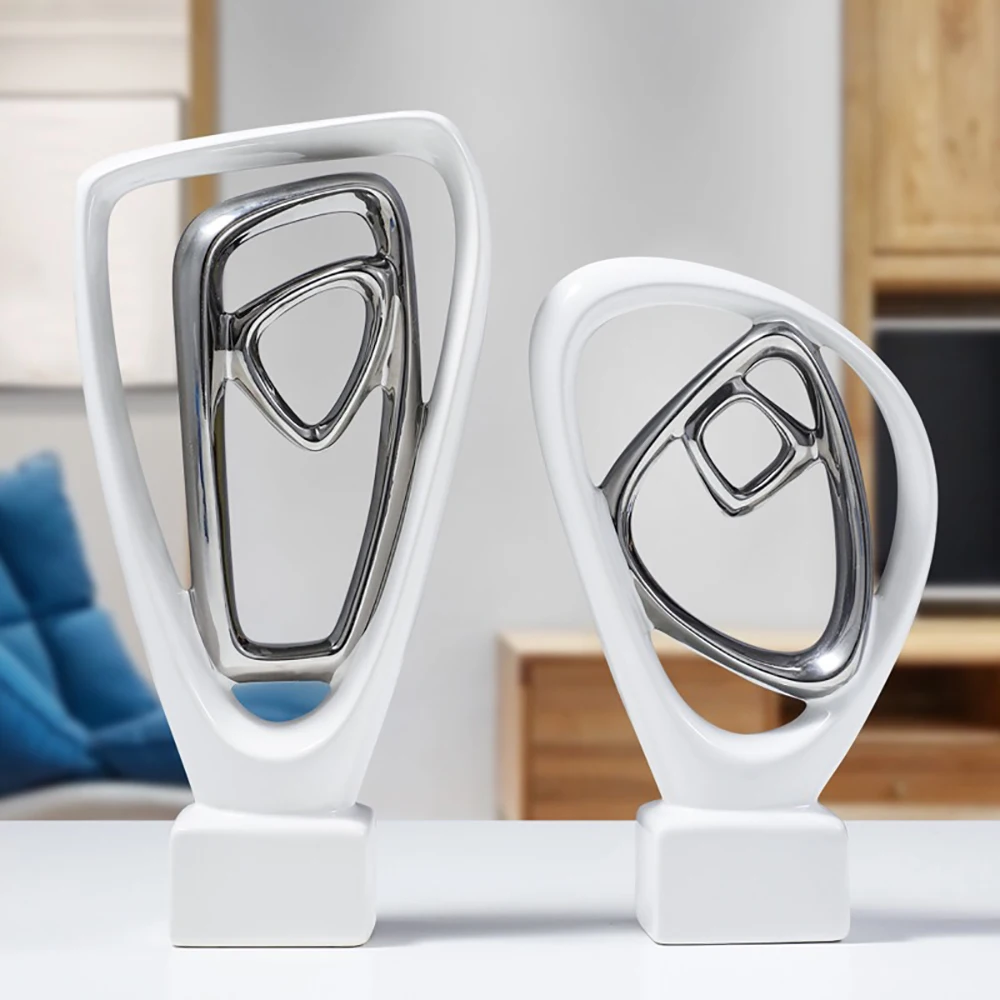 Northern europe Luxury silver plated Porcelain Ornaments room decor Creative ceramic decorations for home