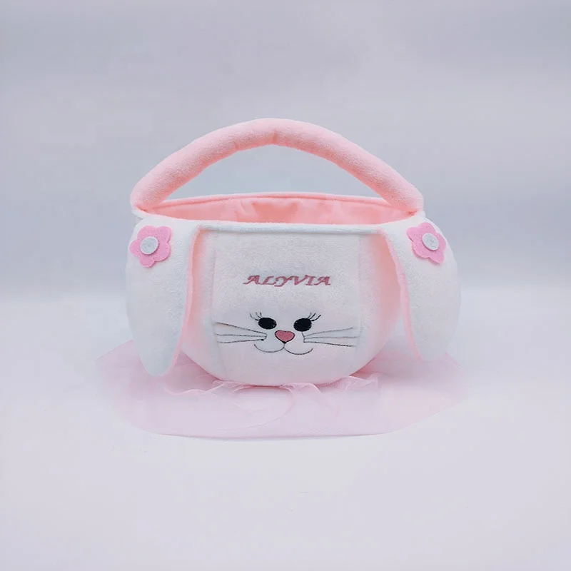 Wholesale Embroidered Easter Plush Toy Basket Long-eared Bunny Gift Basket Cute Baby Kids Storage Plush Easter Baskets