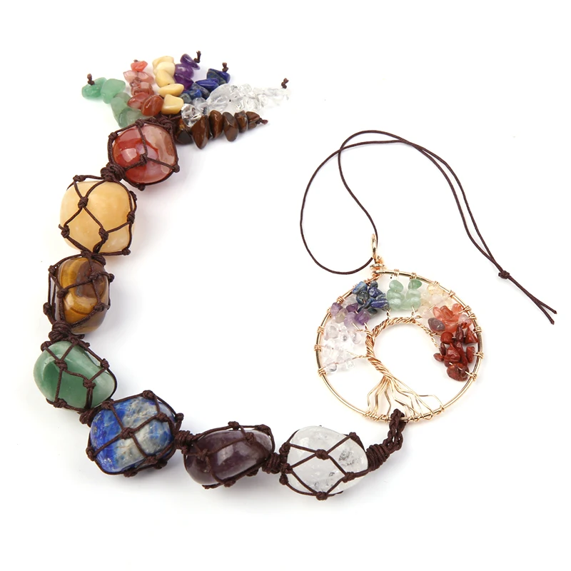 Natural healing crystal stone seven chakras pendent tree of life car hanging decorations