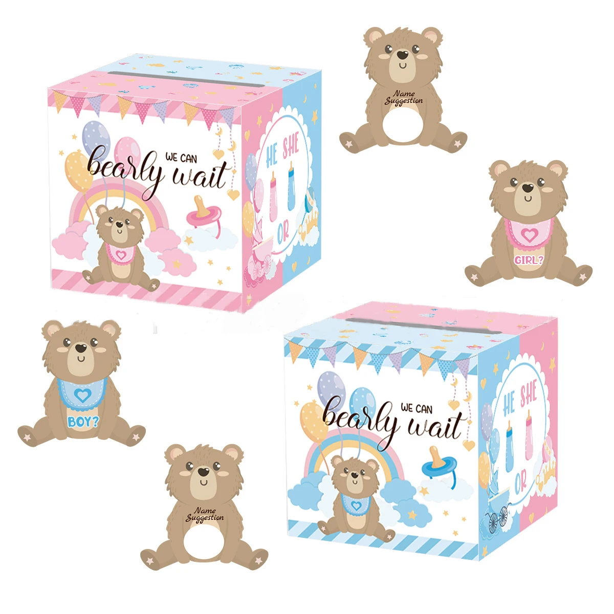New Bear gender reveal themed birthday party supplies set Fun photo props ballot box