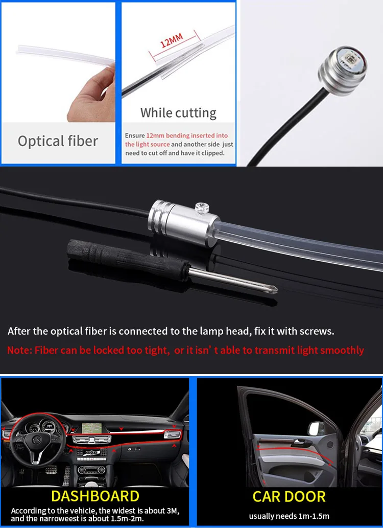 Ambient Led Light guide Car Interior Rgb Remote led guiding light Control Fiber Auto Foot Center Console Door Decorative Lights