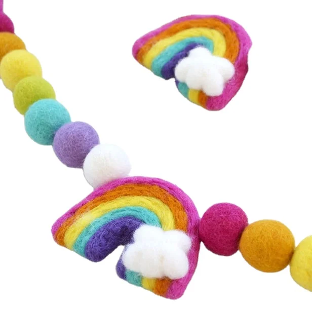 
Felt Ball Garland - Rainbow Unicorn Felt Garland-Unicorn Birthday-Kids Room Decor 