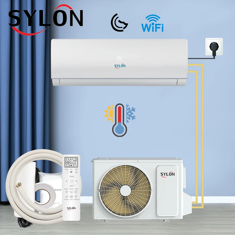 Sylon Wall Mount Mini Split Air Conditioner with Heat Pump T1 Variable Frequency Cooling Only R410a 9000Btu 220V 50Hz AC Unit
