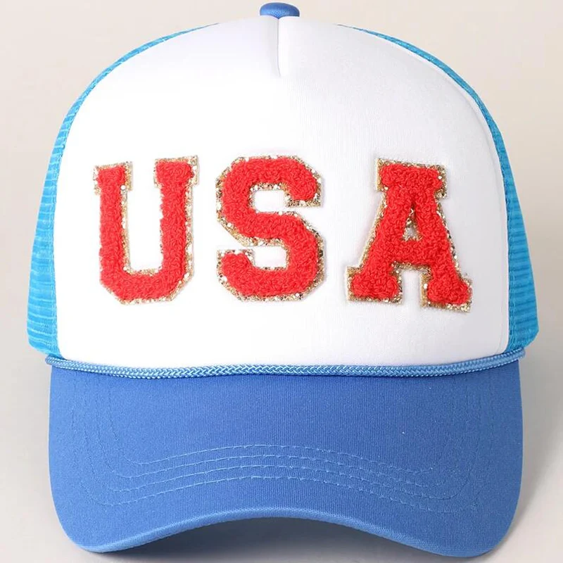Curved Bill USA Rope Trucker Hats 5-Panel Custom Letters Patch Outdoor Hat Snapback Closure Baseball Caps Made In Vietnam