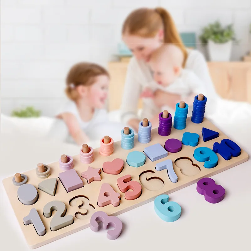 Multifunction Shape Matching Math Board Learning Maths Tool Number Shape Montessori Toys Wooden