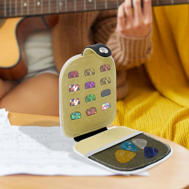 Guitar Picks Holder Case for Acoustic Electric Guitar Holds Variety Pack Bass Picks Guitar Plectrums Bag with Mesh Pocket