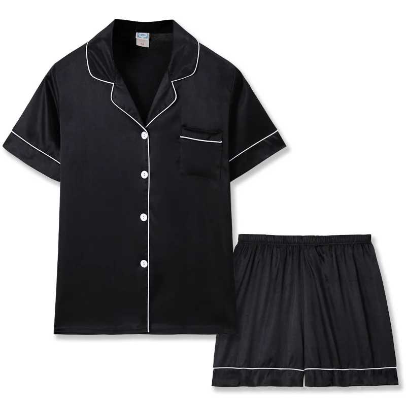 Fashion Summer Fat Girls Plus Sizes Loose Silk Fabric Contrast Binding Satin Two Piece Pajama Sets for Women