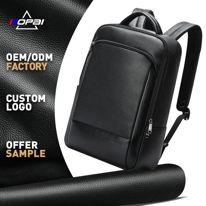 BOPAI high end modern wholesale premium business custom luxury 15.6 inch laptop office bag real genuine leather backpack for men