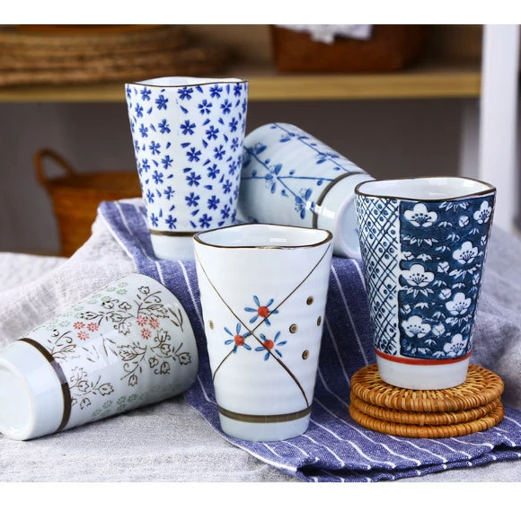 Japanese and Korean hand-painted underglaze ceramic wave cup water cup tableware big tea cup