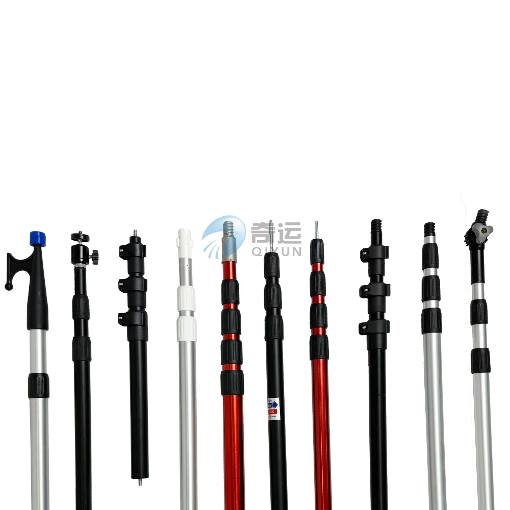 Qiyun Strong Heavy Duty Adjustable Aluminum Extension Handle Telescopic Pole with Threaded Tip Fit for Brush Broom Mops