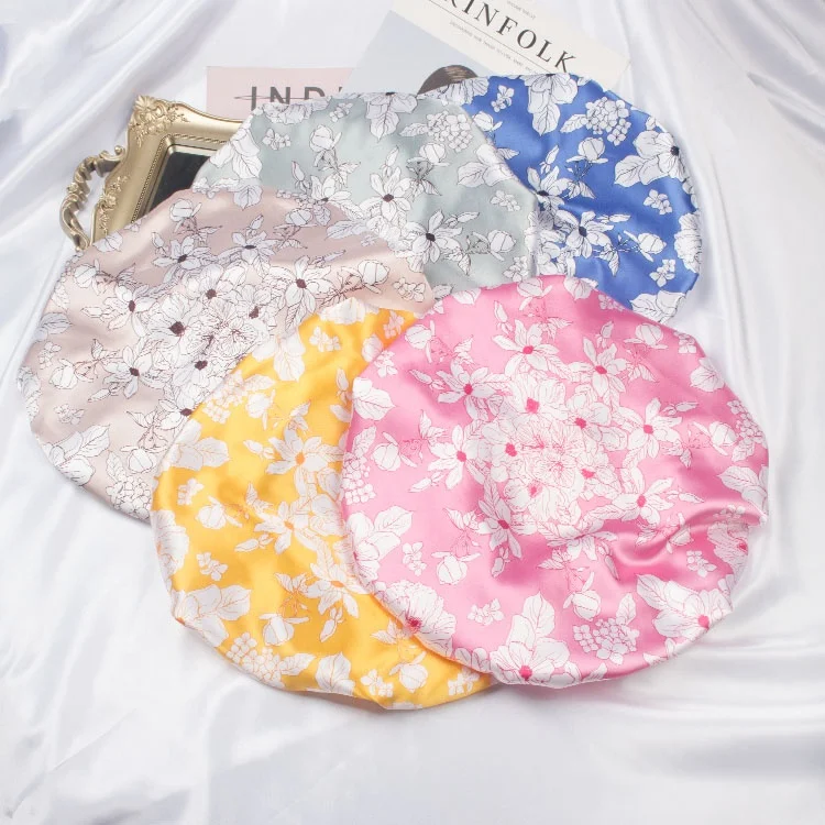 
Wholesale Night Sleep Custom Pattern Printed Women 100%polyester Elastic Custom Logo Bonnets Women 