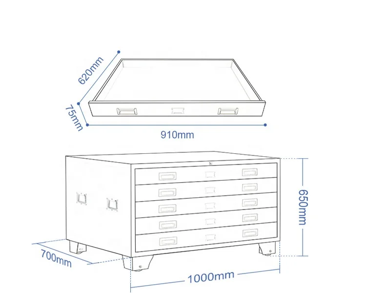 Metal drawing flat filing cabinet with rail map drawing storage steel drawer cabinets