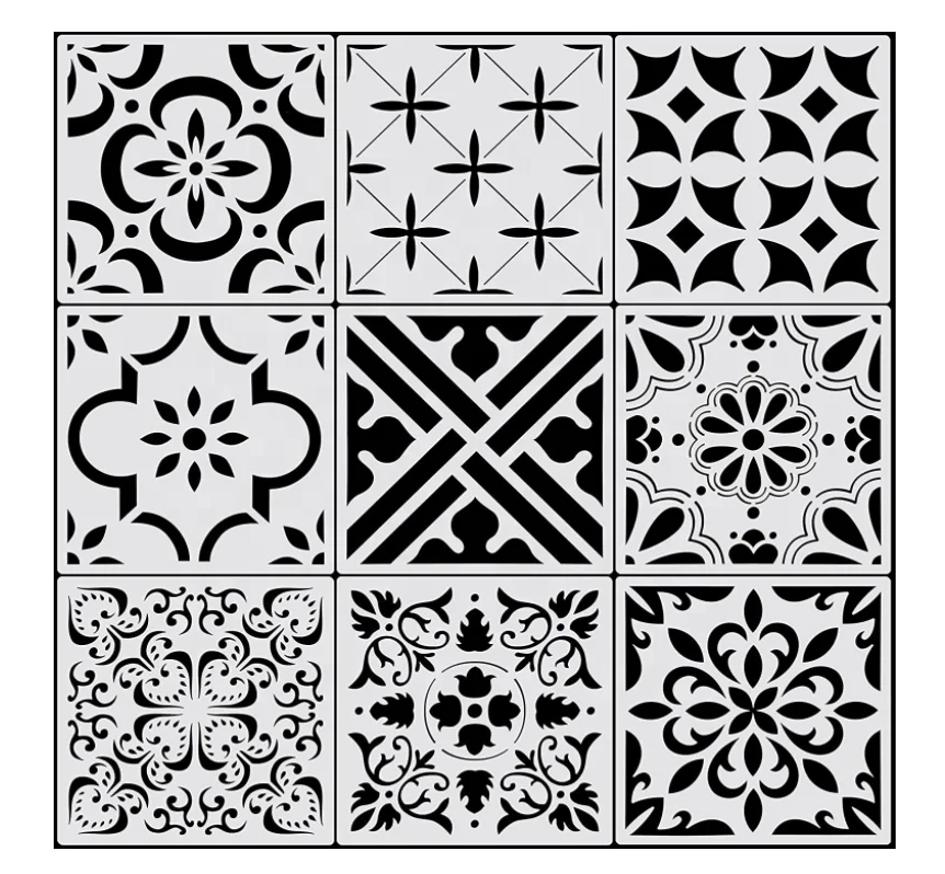 9 Pieces Floor Stencils Large Tile Stencils for Walls Drawing Pattern Templates