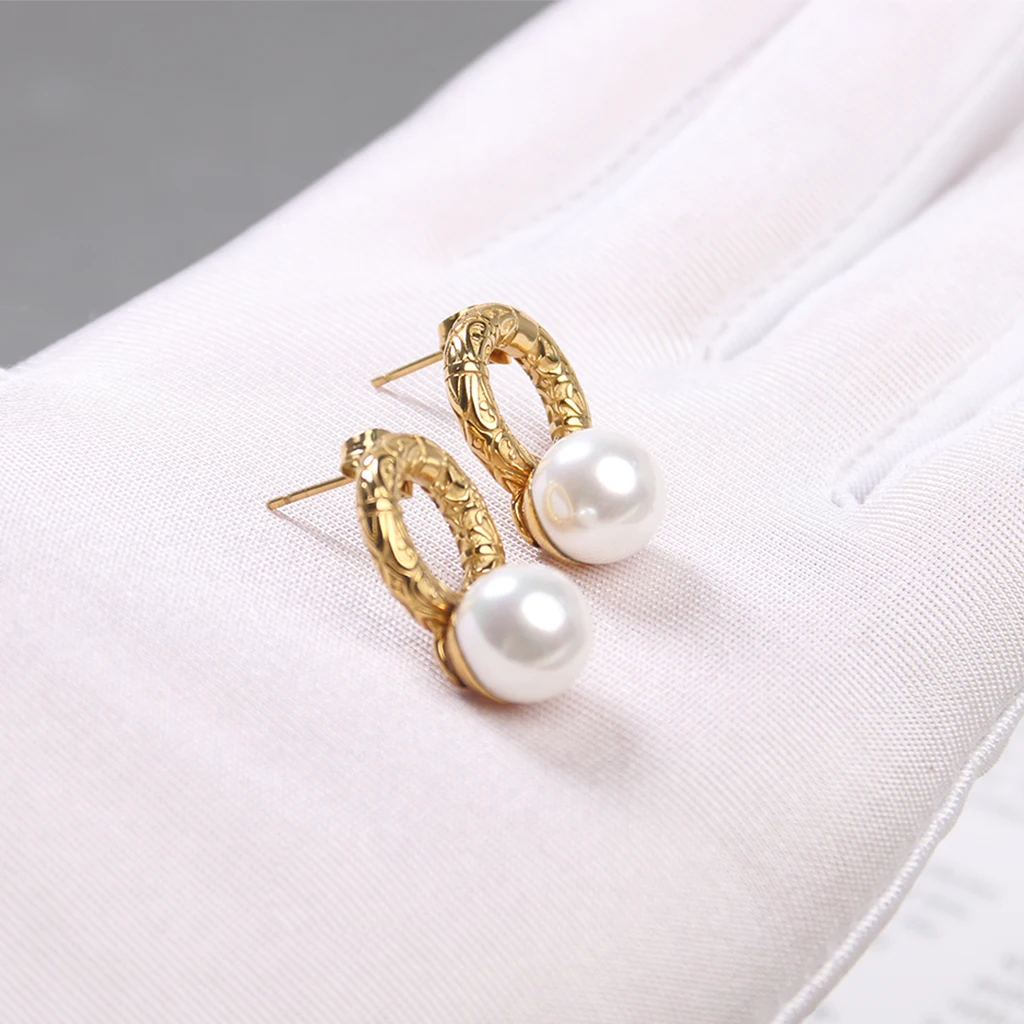 Pearl Earrings Set Lady Elegant Jewelry Manufacturer Custom Stainless Steel Gold Baroque Pearl Earrings