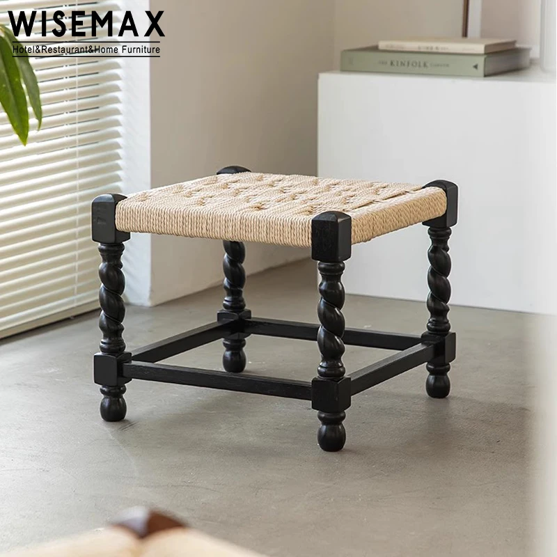 WISEMAX FURNITURE Modern Nordic style living room sofa side cube ottoman solid wood rope stools for home hotel