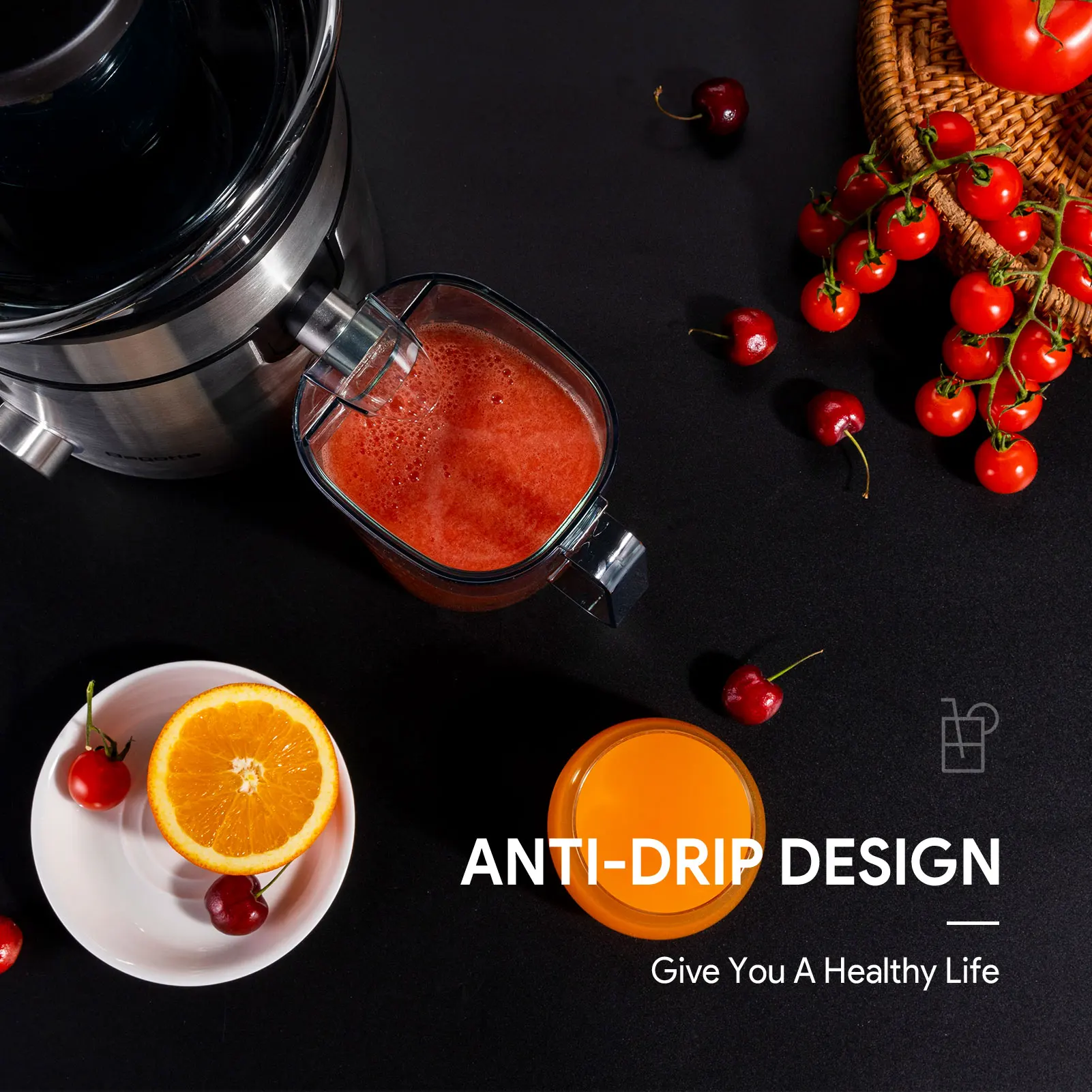 Bagotte Automatic Juicer Electric Citrus Juicer Big Mouth Masticating Juicer Cold Press Slow Juice