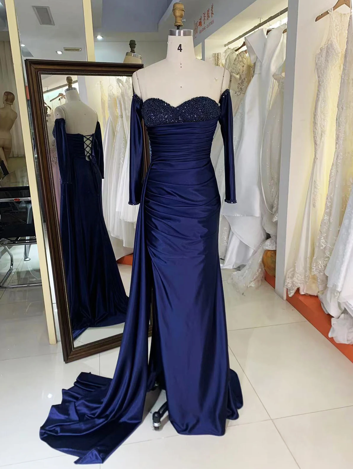 New luxury wholesale long sleeve prom dresses beading long gowns evening women for teen girls 2025