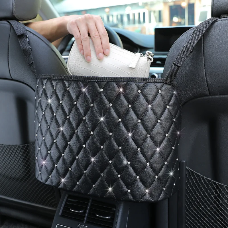 Hot sale PU leather between seat car organizer storage bags car pocket handbag holder