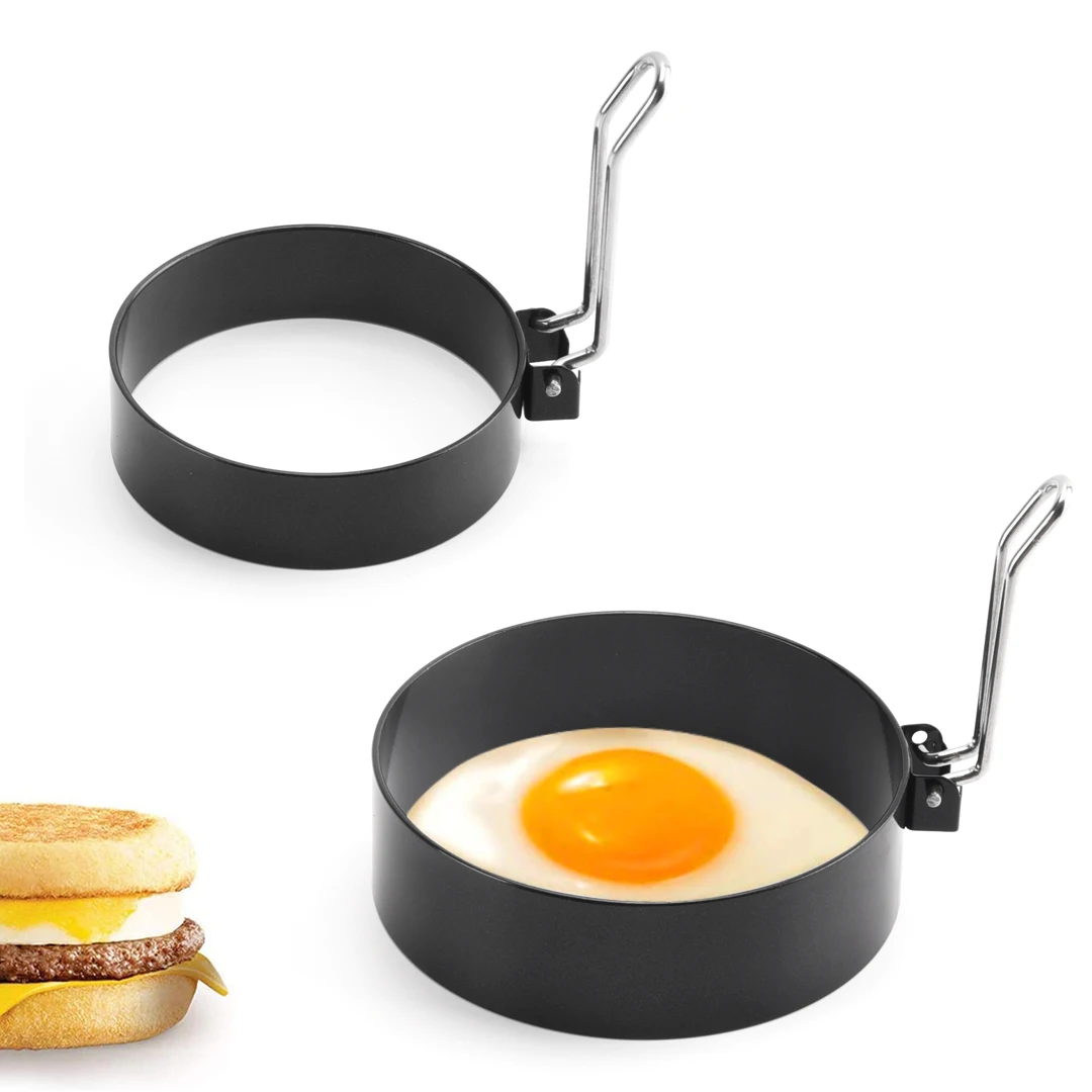 Набор кухонных колец из углеродистой стали с антипригарным покрытием и круглой ручкой из нержавеющей стали