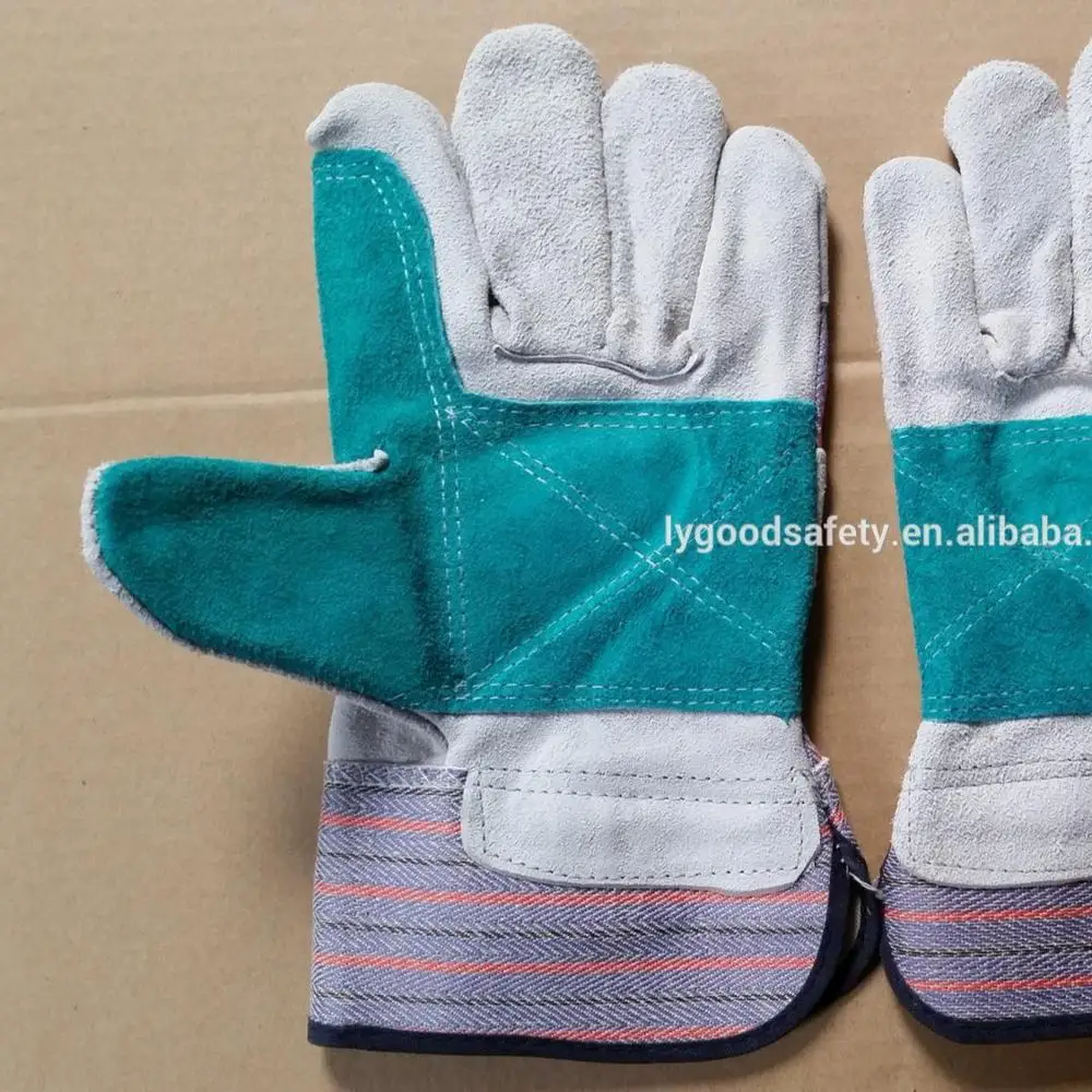 Hot sale welding gloves reinforced double palm leather cow split leather candy strip work gloves