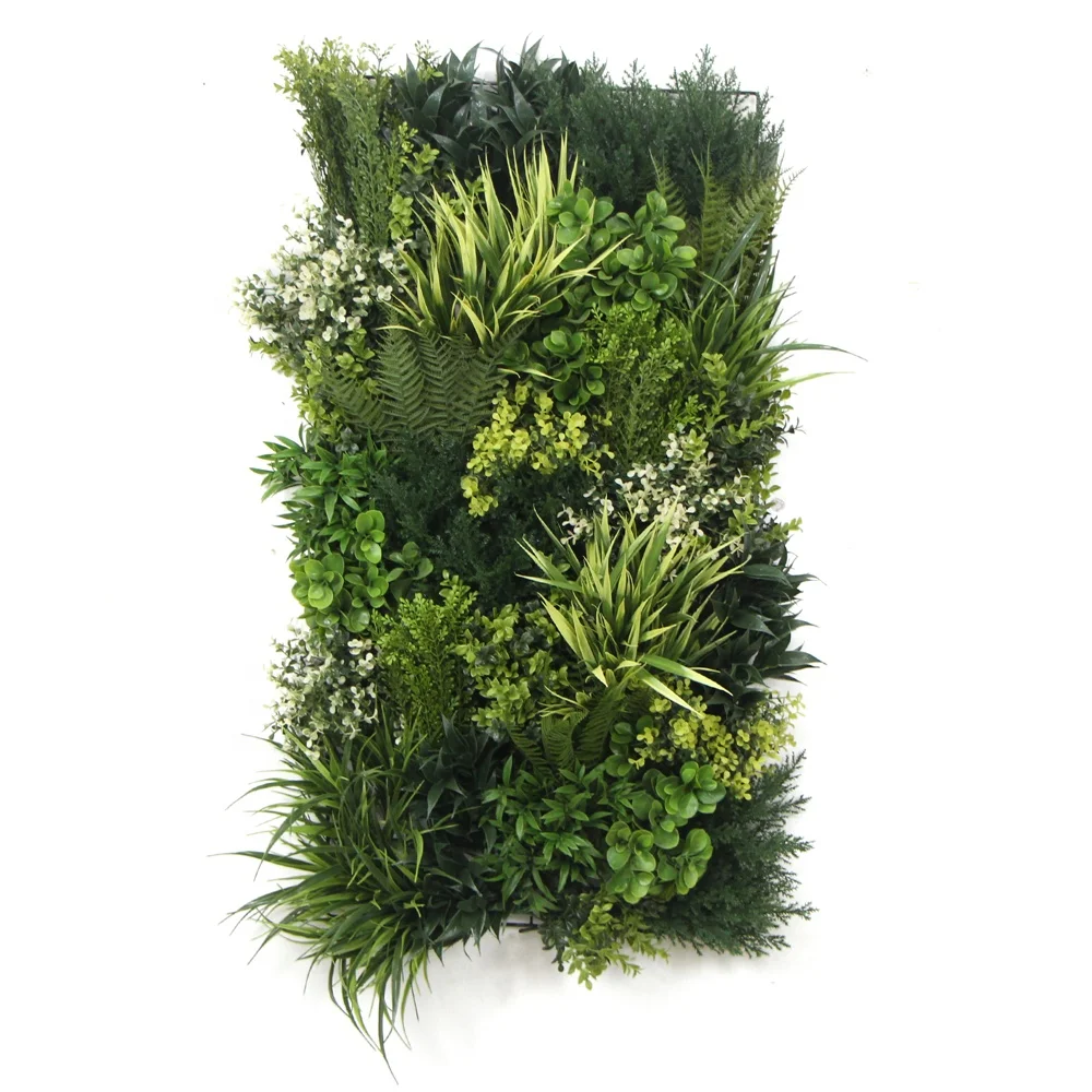 Wholesale 50*100cm anti UV fireproof PE plastic artificial fake grass green wall foliage panel for garden office wall decor