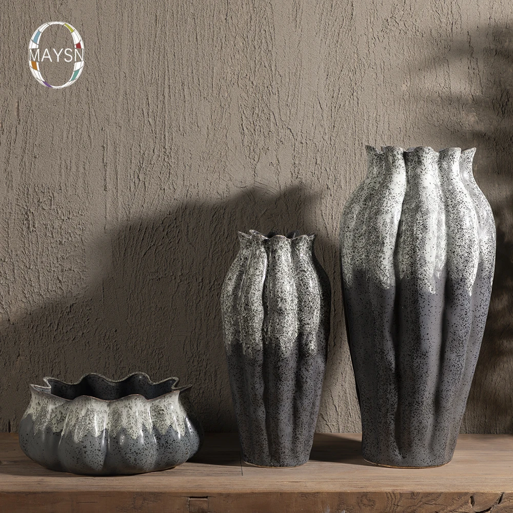 Ваза для цветов OMAYSN в форме карамболы, серо-Глазурованная цементная керамическая ваза ручной работы в ретро стиле для высоких ВАЗ